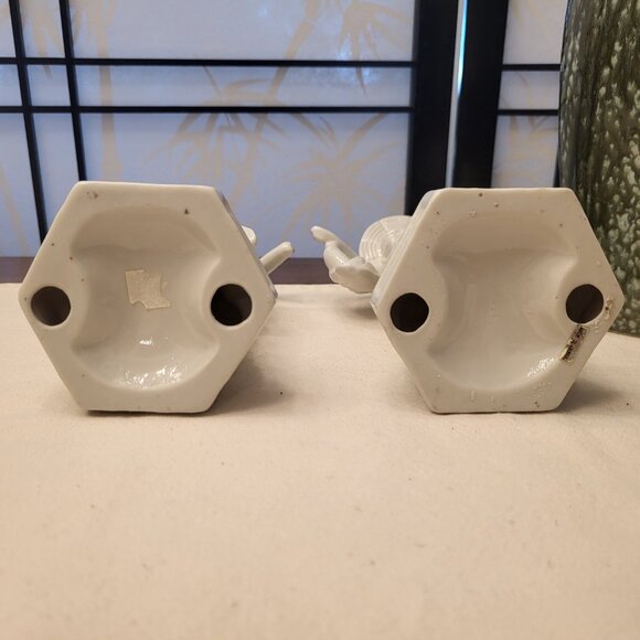 Set of 2 -70's Chinese White Porcelain Farmer with Hat Carrying Yoke Statue - Picture 5 of 6